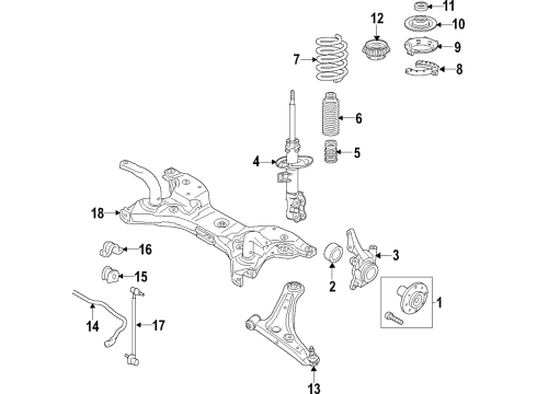 2020 Honda HR-V Front Suspension Components, Lower Control Arm, Stabilizer Bar Sleeve, Dust Cover Diagram for 51686-T7A-003