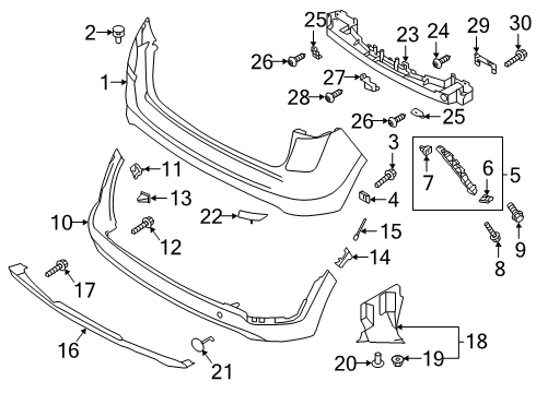 2021 Hyundai Tucson Bumper & Components - Rear Retainer-Bumper Side Mounting Diagram for 86625-B1000