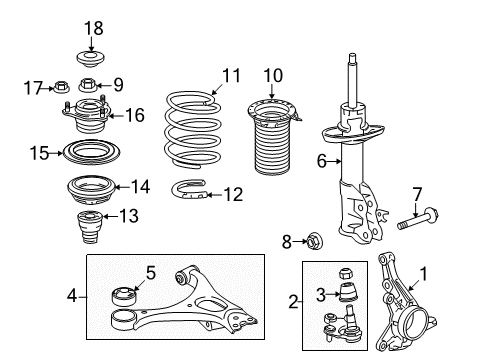 2013 Honda Civic Front Suspension Components, Lower Control Arm, Stabilizer Bar Shock Absorber Unit, Right Front Diagram for 51611-TS9-B01