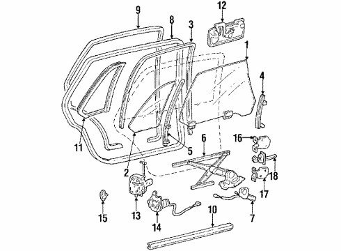 1988 Acura Legend Rear Door - Glass & Hardware Handle Assembly, Right Rear Inside Diagram for 72620-SD4-A02