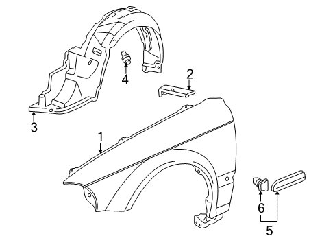 1997 Honda Civic Fender & Components, Exterior Trim Protector, L. FR. Fender *NH503P* (GRANADA BLACK PEARL) Diagram for 75321-S04-A11ZB