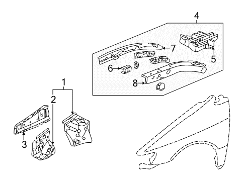 2001 Honda Odyssey Structural Components & Rails Extension Set, R. FR. Side Diagram for 04610-S0X-A01ZZ