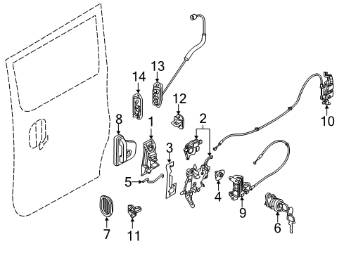 2013 Nissan NV200 Side Loading Door - Lock & Hardware Slide Door Remote Control Assembly, Left Diagram for 82505-3LM0C