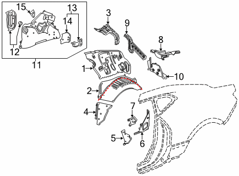 2017 Chevrolet Camaro Inner Structure - Quarter Panel Bracket Diagram for 23105875