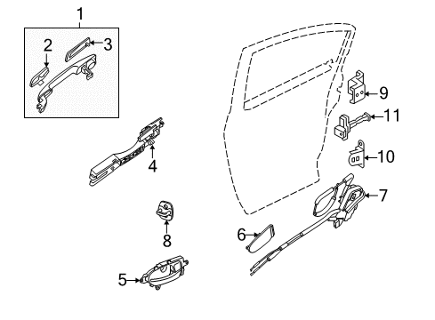 2012 Nissan Altima Rear Door Rear Door Outside Handle Assembly Right Diagram for 82606-ZX71A