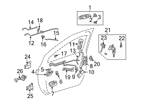 1998 Toyota Sienna Front Door Handle, Outside Diagram for 69220-08010-K0