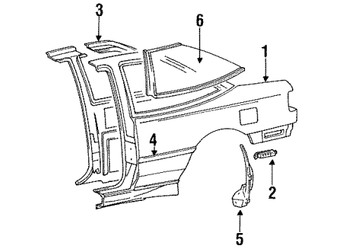 1995 Hyundai Scoupe Quarter Panel & Components, Glass, Exterior Trim Clip-Quarter Outer Garnish Mounting Diagram for 87790-23000
