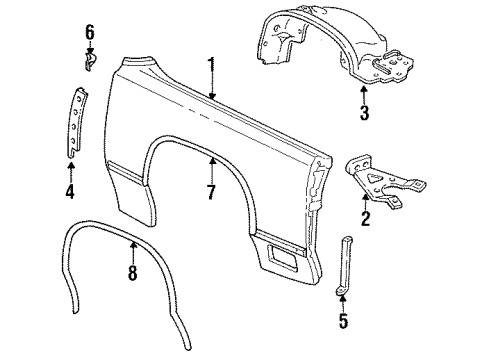 1985 Lincoln Continental Fender & Components, Exterior Trim Fender Brace Diagram for E1TZ-10756-C