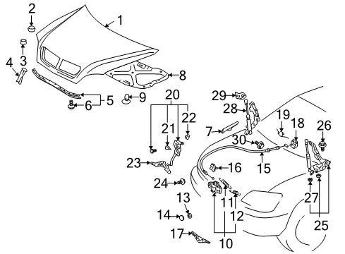 2008 Lexus RX350 Hood & Components Lock Assembly Diagram for 53510-0C040