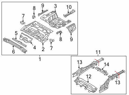 2014 Kia Cadenza Rear Body - Floor & Rails Support-Rear Floor Front Diagram for 655383R000