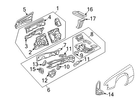 1998 Honda CR-V Structural Components & Rails Bracket, L. FR. Tie Down Diagram for 60928-S10-A00ZZ