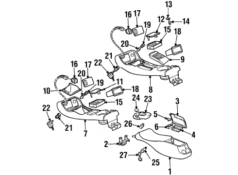 1997 Pontiac Firebird Center Console Console Assembly Diagram for 10402080