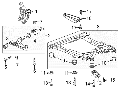 2014 Chevrolet Volt Front Suspension Components, Lower Control Arm, Stabilizer Bar Crossmember Diagram for 22980290