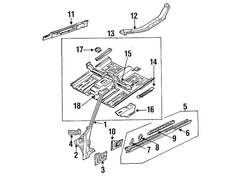 1988 Nissan Sentra Hinge Pillar, Rocker, Floor Member Assembly-Front Center Diagram for 11240-50A00