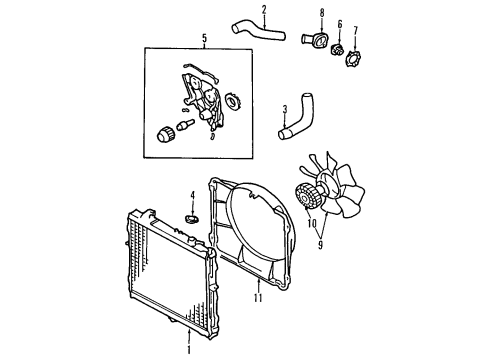 1995 Kia Sportage Cooling System, Radiator, Water Pump, Cooling Fan Pump Compartment-Water Diagram for 0FE1H15010H