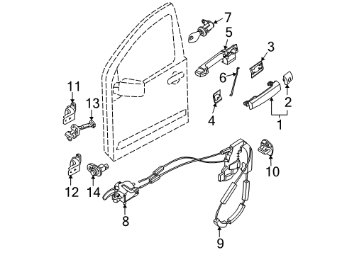 2007 Nissan Pathfinder Front Door - Lock & Hardware Front Door Outside Handle Assembly, Left Diagram for 80607-EA556