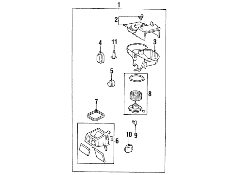 1994 Kia Sephia Blower Motor & Fan Blower Unit-W/O, Core Diagram for 0K20W61145