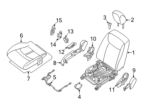 2014 Nissan Leaf Passenger Seat Components Trim Seat Cushion RH Diagram for 87320-3NF1B