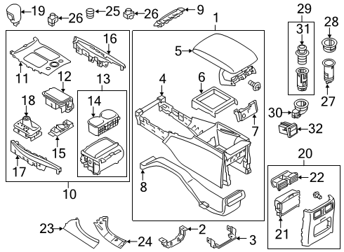 2019 Infiniti Q70 Center Console Console Complete Diagram for 96905-5UV0B