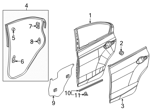 2014 Honda Civic Rear Door Seal, L. RR. Door Hole Diagram for 72861-TR3-A00