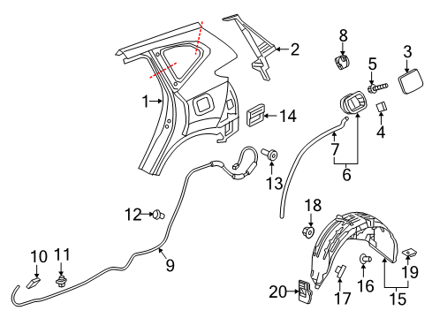 2018 Honda CR-V Quarter Panel & Components Gutter, R. RR. Pillar Diagram for 63320-TLA-A00ZZ