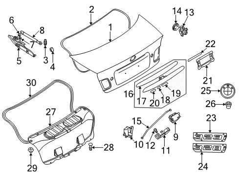 2003 BMW 330i Trunk Lid & Components, Exterior Trim, Interior Trim Trunk Lid Lock Gasket Diagram for 51248223104