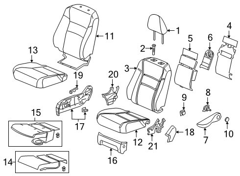 2021 Honda Passport Passenger Seat Components Pad Complete, Front Right Cushion Diagram for 81137-TG7-A32