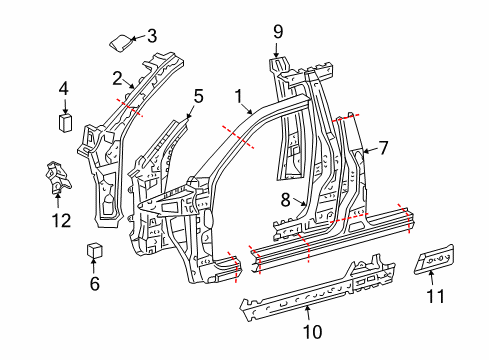 2005 Lexus GX470 Center Pillar & Rocker, Hinge Pillar Cover, Front Pillar Service Hole Diagram for 61193-60030