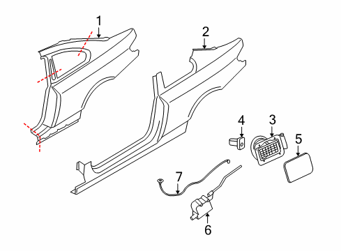 2008 BMW 128i Quarter Panel & Components Fill-In Flap Diagram for 51177166825