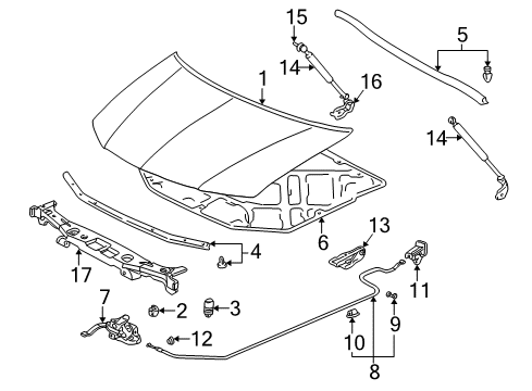 2001 Acura MDX Hood & Components Wire Assembly, Hood Diagram for 74130-S3V-A00