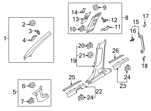 2020 Kia Telluride Interior Trim - Pillars, Rocker & Floor Clip-Trim Mounting Diagram for 85815C1100