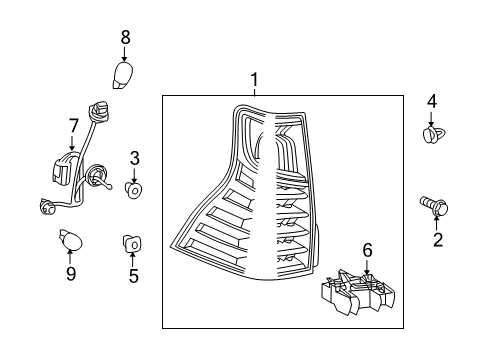 2012 Lexus GX460 Bulbs RETAINER, Rear Bumper Diagram for 52563-60070