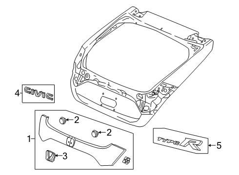 2017 Honda Civic Spoiler, Exterior Trim GARN ASSY, R*R513* Diagram for 74890-TGH-E01ZA