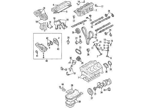 2008 Kia Rondo Engine Parts, Mounts, Cylinder Head & Valves, Camshaft & Timing, Oil Pan, Oil Pump, Crankshaft & Bearings, Pistons, Rings & Bearings, Variable Valve Timing Front Roll Stopper Bracket Assembly Diagram for 219102G400