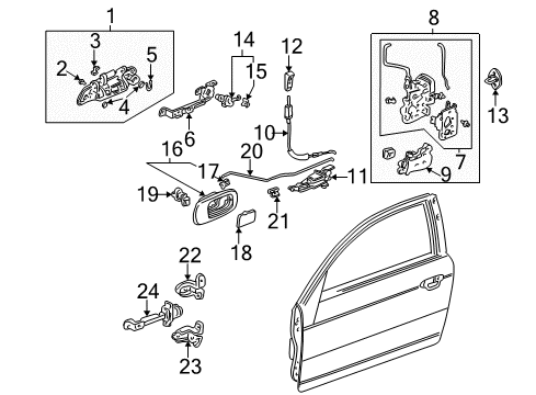 2004 Honda Civic Front Door Lock Assembly Left, Front Diagram for 72150-S5P-A02