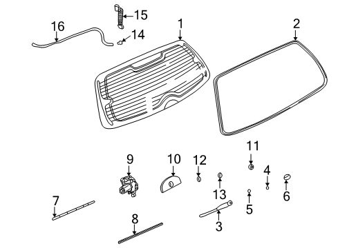 2000 Saturn LW1 Wiper & Washer Components Motor Asm, Rear Window Wiper Diagram for 22718345