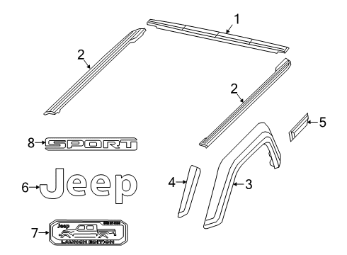 2022 Jeep Gladiator Exterior Trim - Pick Up Box Rail Diagram for 68343262AB