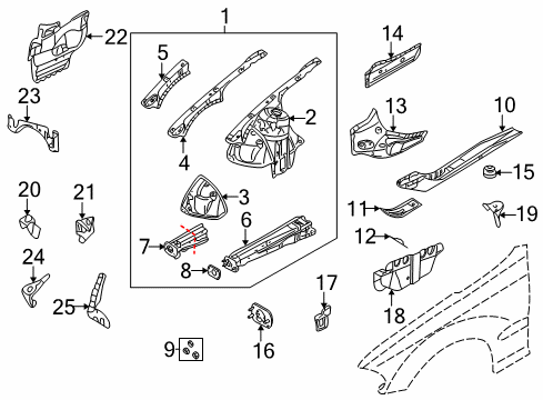 2001 BMW 330Ci Structural Components & Rails Supporting Strut, Front Wall Right Diagram for 41118230526