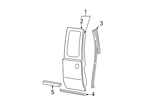 1999 Ford F-250 Super Duty Rear Door & Components, Exterior Trim Body Side Molding Diagram for 2C3Z-2825532-AAPTM