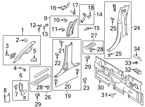 2017 Ford F-150 Interior Trim - Cab Weatherstrip Pillar Trim Diagram for FL3Z-1503599-BC