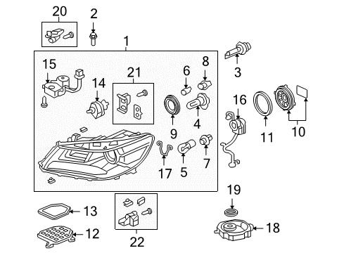 2009 Acura RL Bulbs Headlight Head Light Headlamp Diagram for 33151-SJA-A31