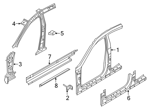 2018 Genesis G80 Aperture Panel, Center Pillar & Rocker, Hinge Pillar Extension-Reinforcement S/Sill Inner Front, RH Diagram for 65282-B1000