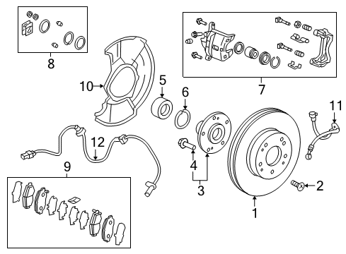 2020 Honda Civic Front Brakes Caliper Driver Side F Diagram for 45019-T2F-A00RMN