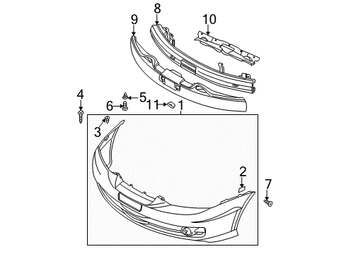 2003 Hyundai Tiburon Front Bumper Rail Assembly-Front Bumper Diagram for 86530-2C000