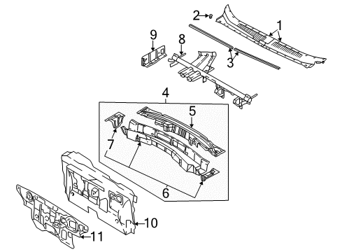 2003 Hyundai Santa Fe Cowl Retainer-Cowl Top Cover Mounting Diagram for 86155-4A000