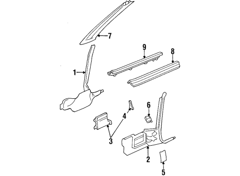 1995 Honda Prelude Interior Trim - Pillars, Rocker & Floor Garnish, R. FR. Pillar *NH84L* (HALF BLACK) Diagram for 84101-SS0-A00ZB