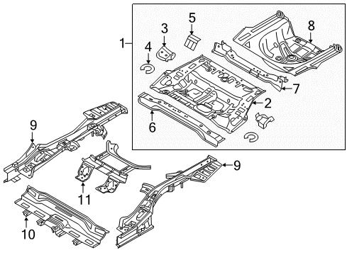 2019 Hyundai Sonata Rear Body - Floor & Rails Member Assembly-Rear Floor Side, LH Diagram for 65710-C2600