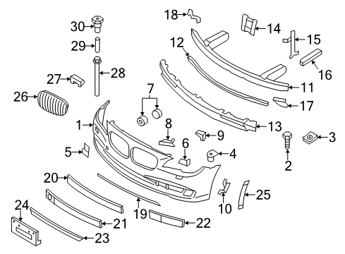 2011 BMW 750Li Front Bumper Set, Mounts, Pdc Sensor, Front Diagram for 51110447752