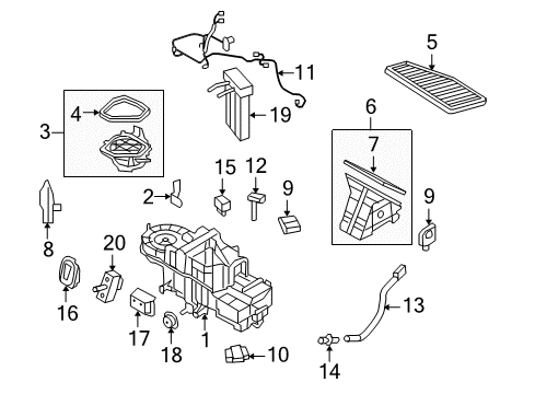 2010 Mercury Mariner HVAC Case Evaporator Assembly Diagram for AL8Z-19B555-B