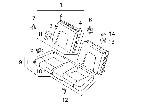 2006 Hyundai Tiburon Rear Seat Components Pad Assembly-Rear Seat Back Main, LH Diagram for 89350-2C500